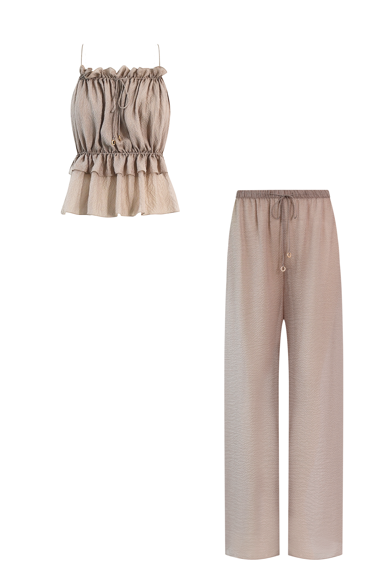 Taupe Silk Trousers String Set, trousers and string top in Grade 6A silk, HANNE BLOCH