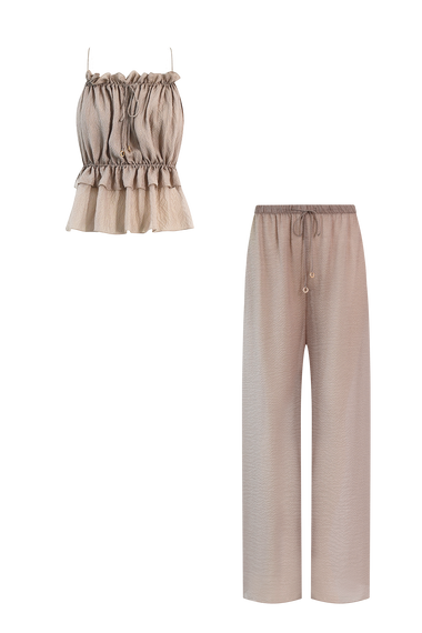 Taupe Silk Trousers String Set, trousers and string top in Grade 6A silk, HANNE BLOCH