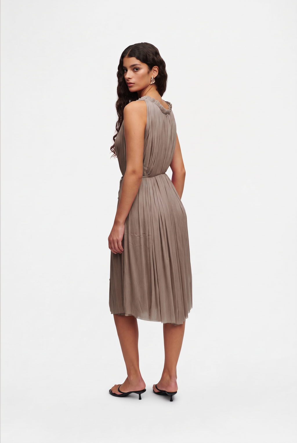 Taupe Silk Tulle Halter Dress