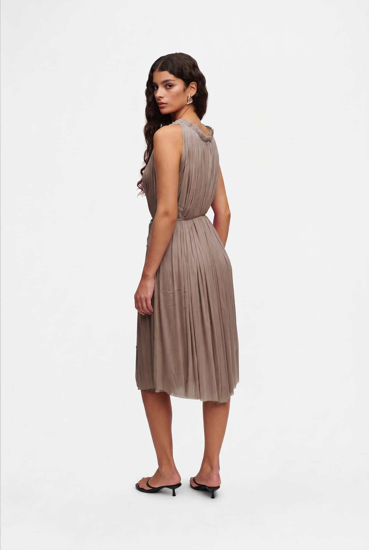 Taupe Silk Tulle Halter Dress