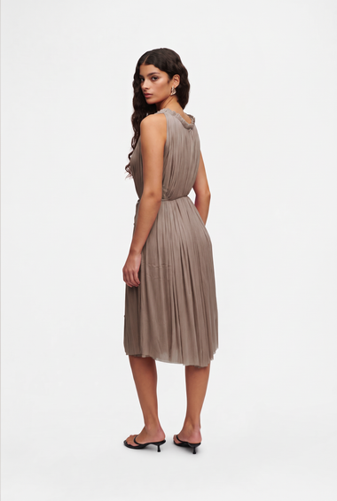 Taupe Silk Tulle Halter Dress