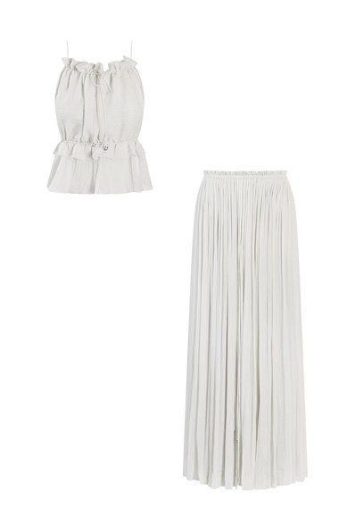 White Silk String Set, skirt and string top in 100% Grade 6A mulberry silk, HANNE BLOCH