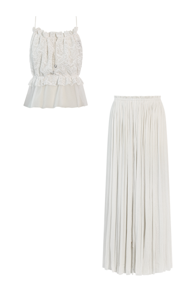 Snowflower Silk String Set, skirt and string top in 100% Grade 6A mulberry silk, HANNE BLOCH