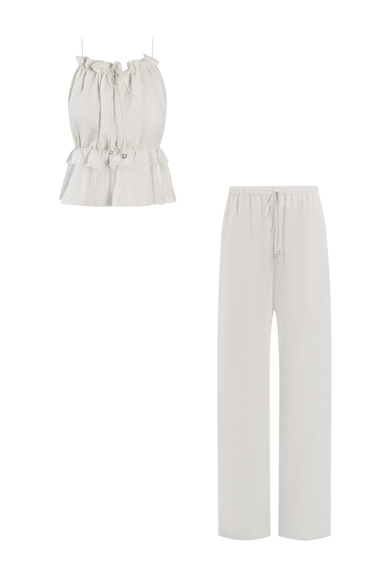 White Silk Trousers String Set, trousers and string top in Grade 6A silk, HANNE BLOCH