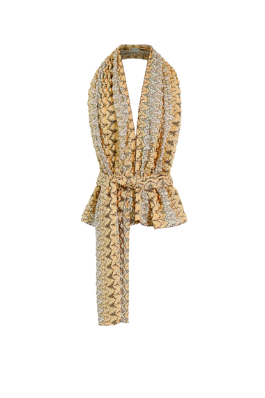 Yellow Knit Scarf Top, Italian knit with pins, HANNE BLOCH