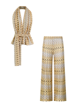 Yellow Knit Set, scarf top and trousers in Italian knit, HANNE BLOCH