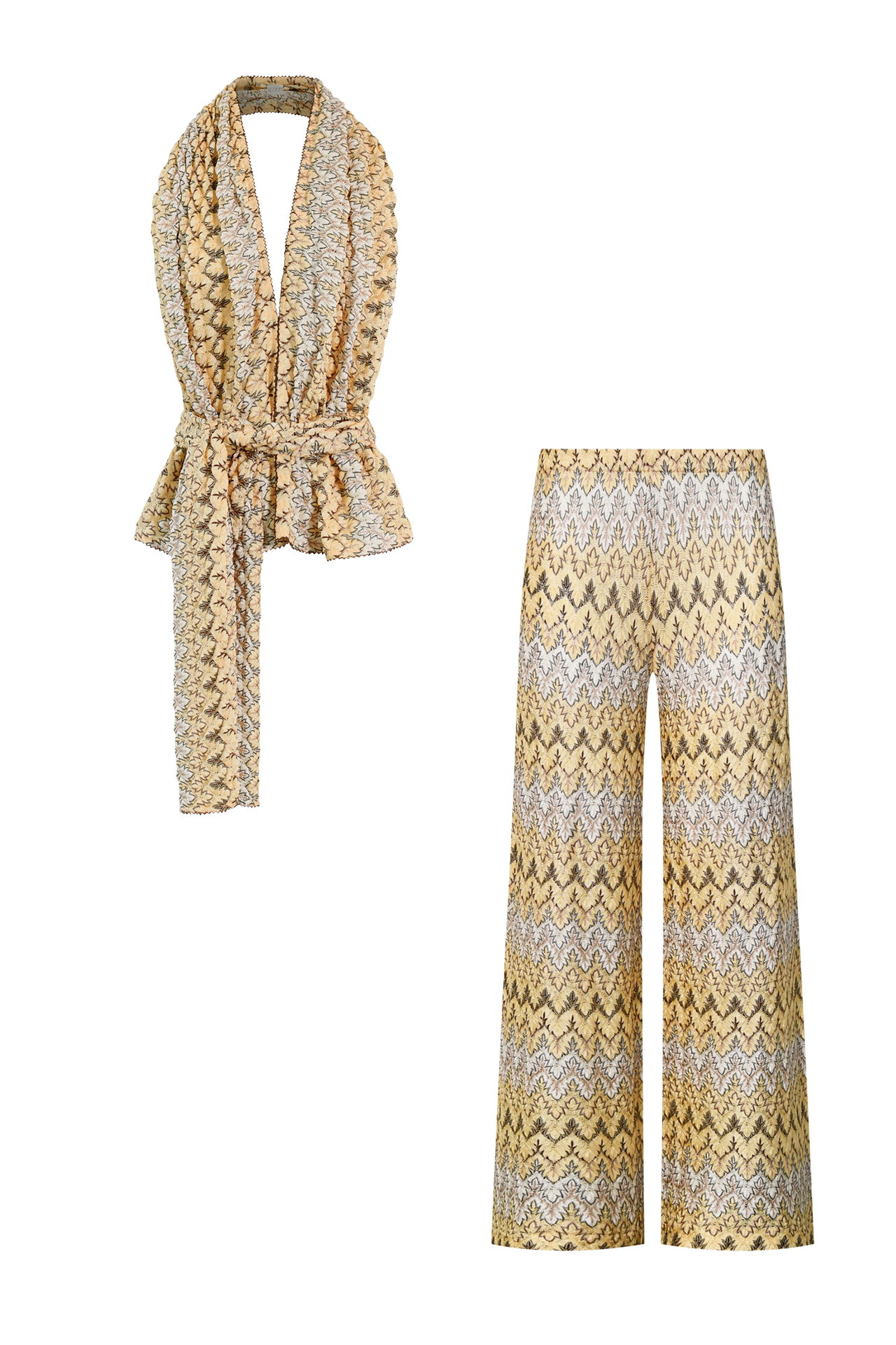Yellow Knit Set, scarf top and trousers in Italian knit, HANNE BLOCH