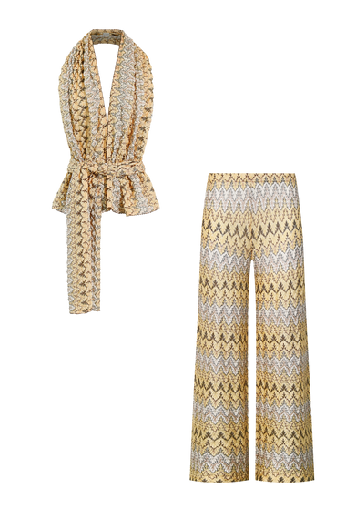 Yellow Knit Set, scarf top and trousers in Italian knit, HANNE BLOCH