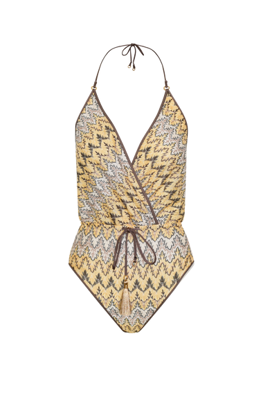 Yellow Knit V-Swimsuit, Italian knit, HANNE BLOCH