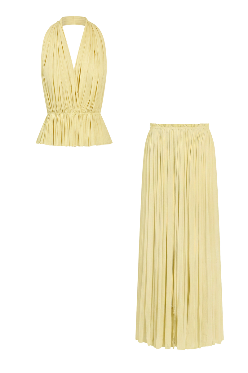 Yellow Silk Tulle Top & Skirt
