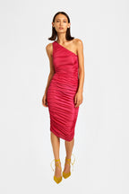 Pink Ruched One-Shoulder Dress