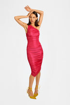 Pink Ruched One-Shoulder Dress