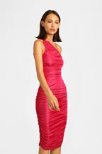 Pink Ruched One-Shoulder Dress