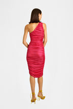 Pink Ruched One-Shoulder Dress