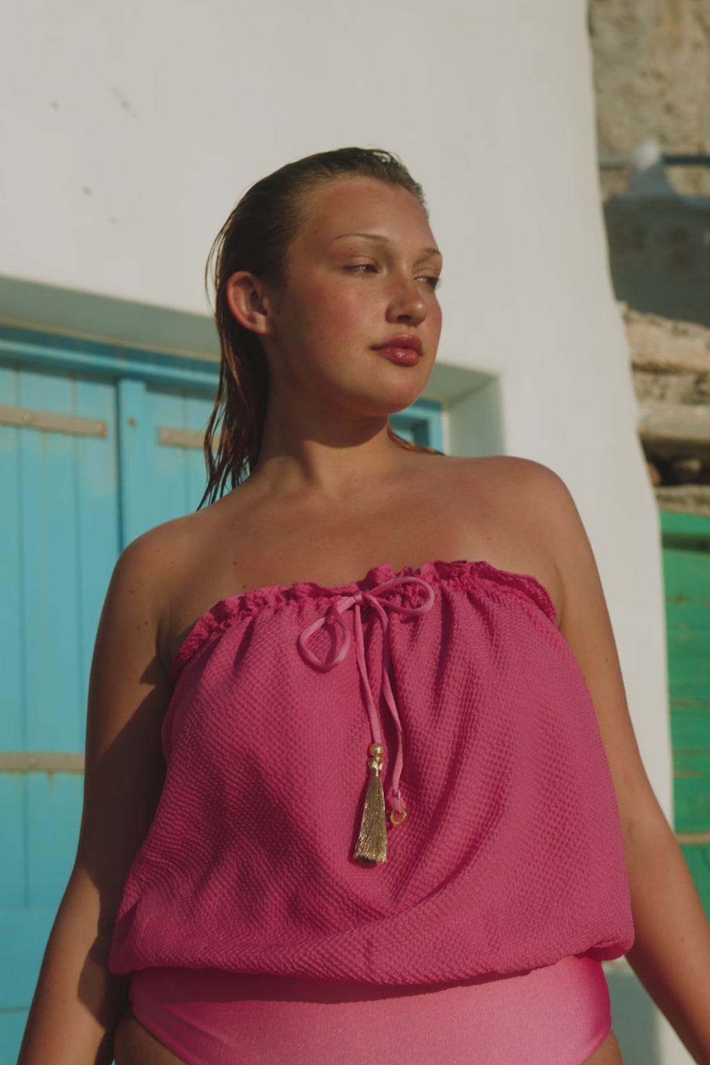 BubbleGum Bandeau Silk Swimsuit