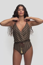 Brown Gold Knit V-Swimsuit, Italian knit, image 6, HANNE BLOCH