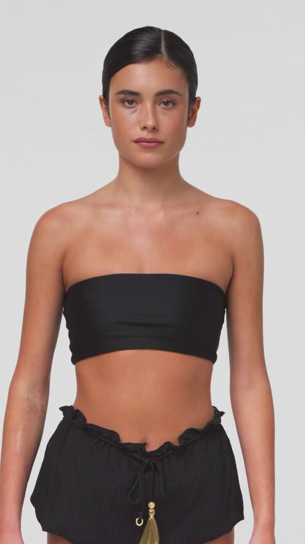 Black Bandeau Silk Swimsuit with 100% Grade 6A silk top, image 11, HANNE BLOCH