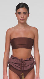 Brown Bandeau Silk Swimsuit