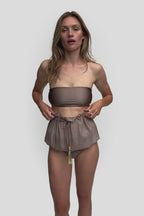 Taupe Bandeau Silk Swimsuit with 100% Grade 6A silk top, image 11, HANNE BLOCH