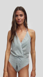 Ice Blue Glitter V-Swimsuit