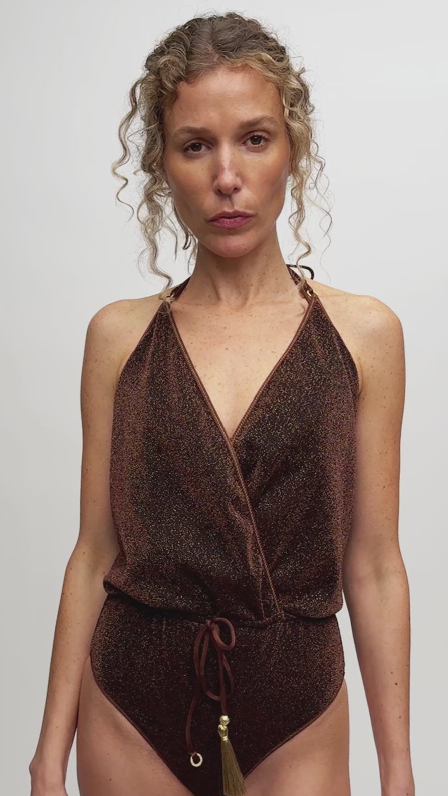 Brown Glitter V-Swimsuit
