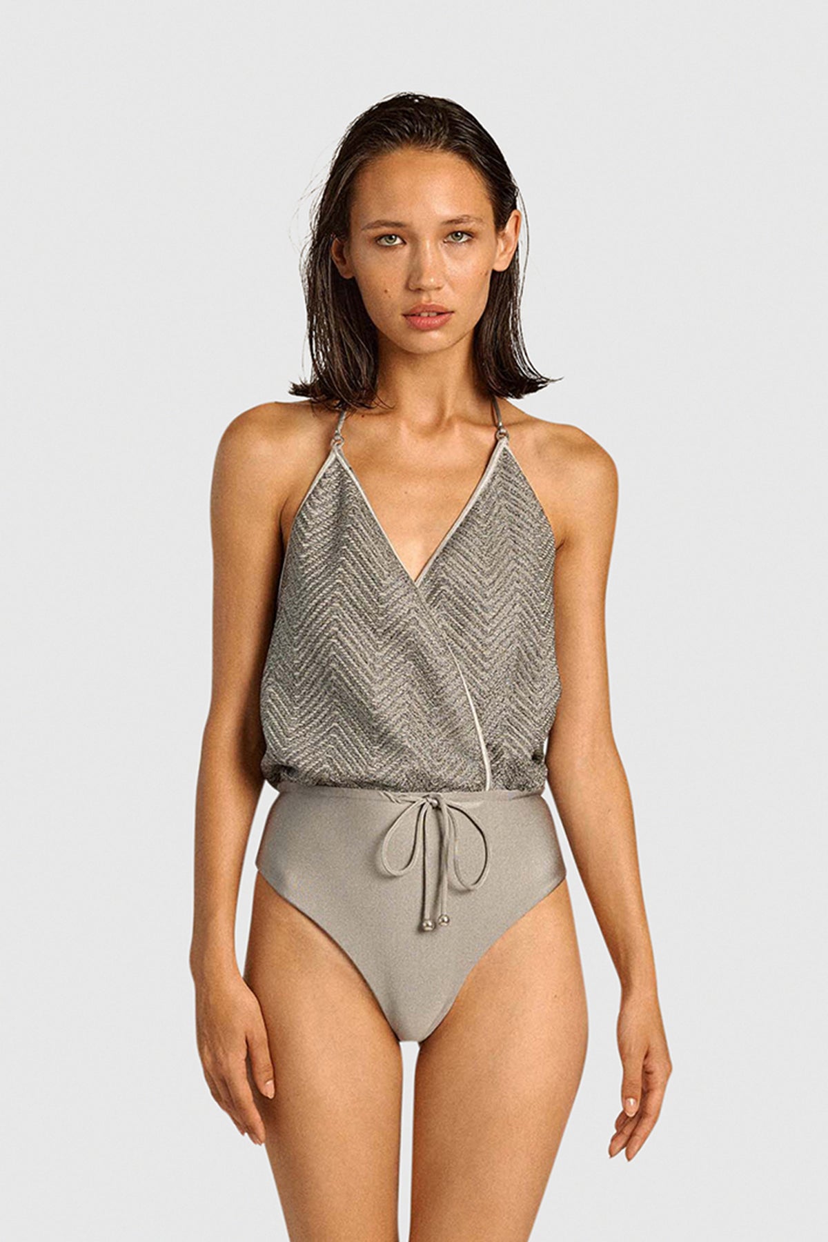 Silver Knit V-Swimsuit