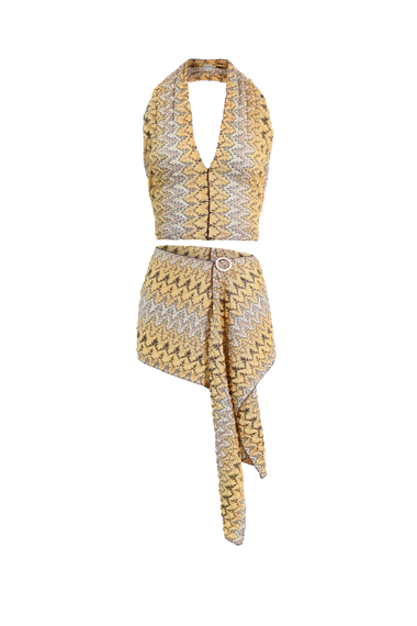 Yellow Knit Scarf Top, Italian knit with pins, image 4, HANNE BLOCH