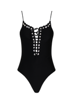 Product photo of vacation Eyelet Swimsuit doubles as top for warm beach swimming & vacation.
