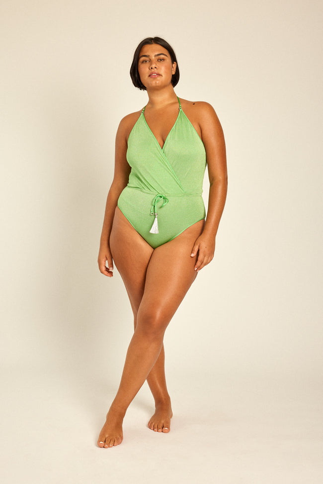 Mint Glitter V-Swimsuit