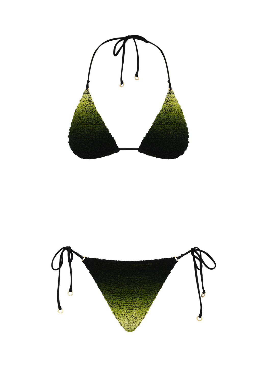 Product photo of silk bikini two piece for warm beach swimming & vacation.