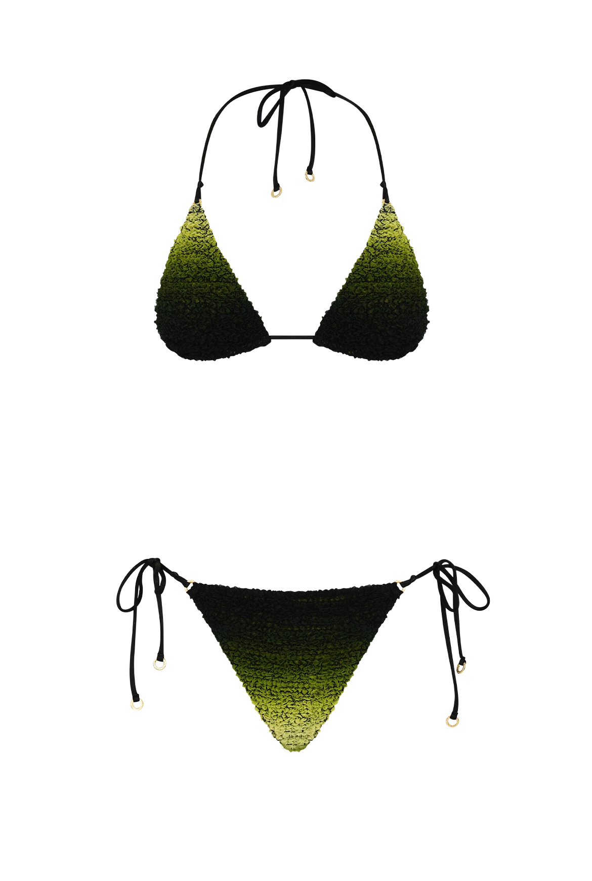 Product photo of silk bikini two piece for warm beach swimming & vacation.