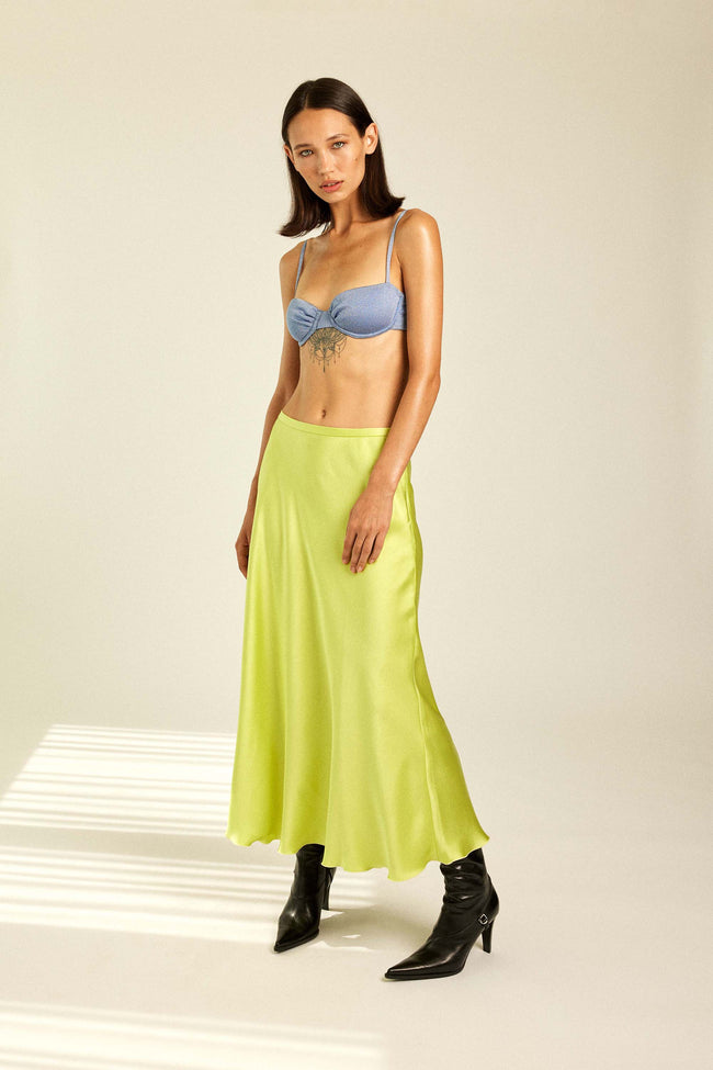 Designer Colorful Satin Skirt worn by stylish women like you. Perfect for resort, party & wedding.