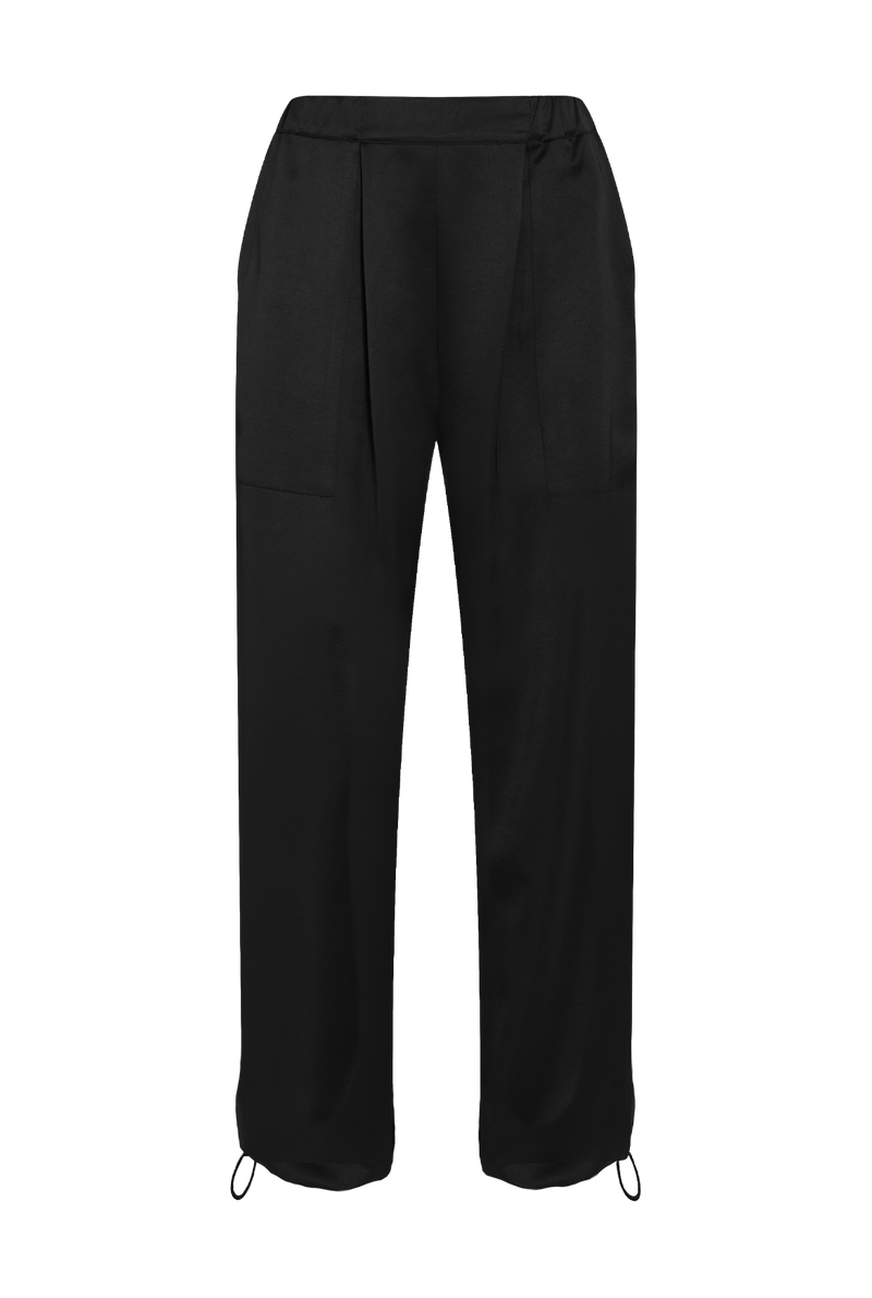 Product photo of Black Satin Trousers perfect for resort, party & wedding.