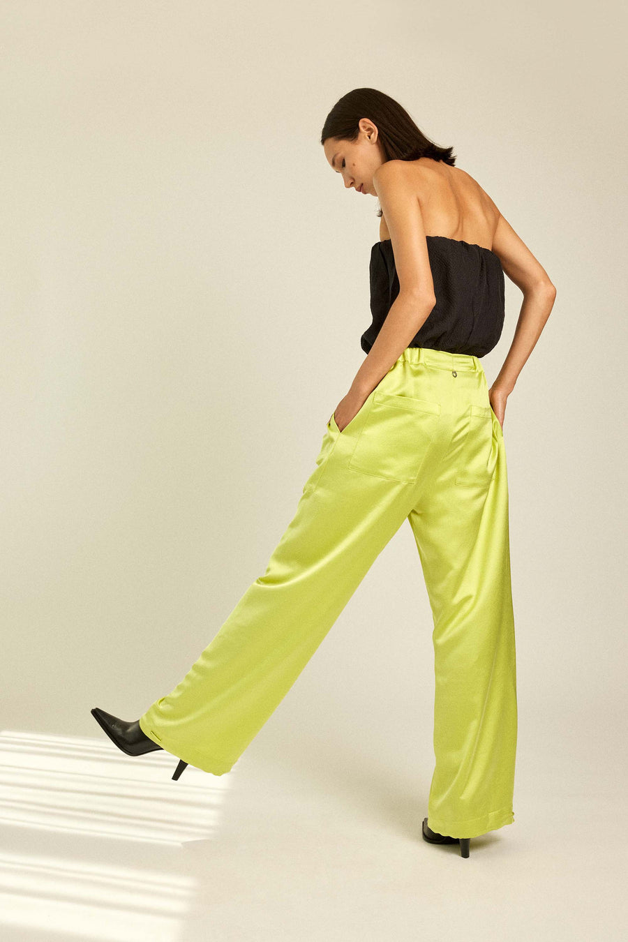 Woman in Colorful Satin Trousers for resort, party & wedding.