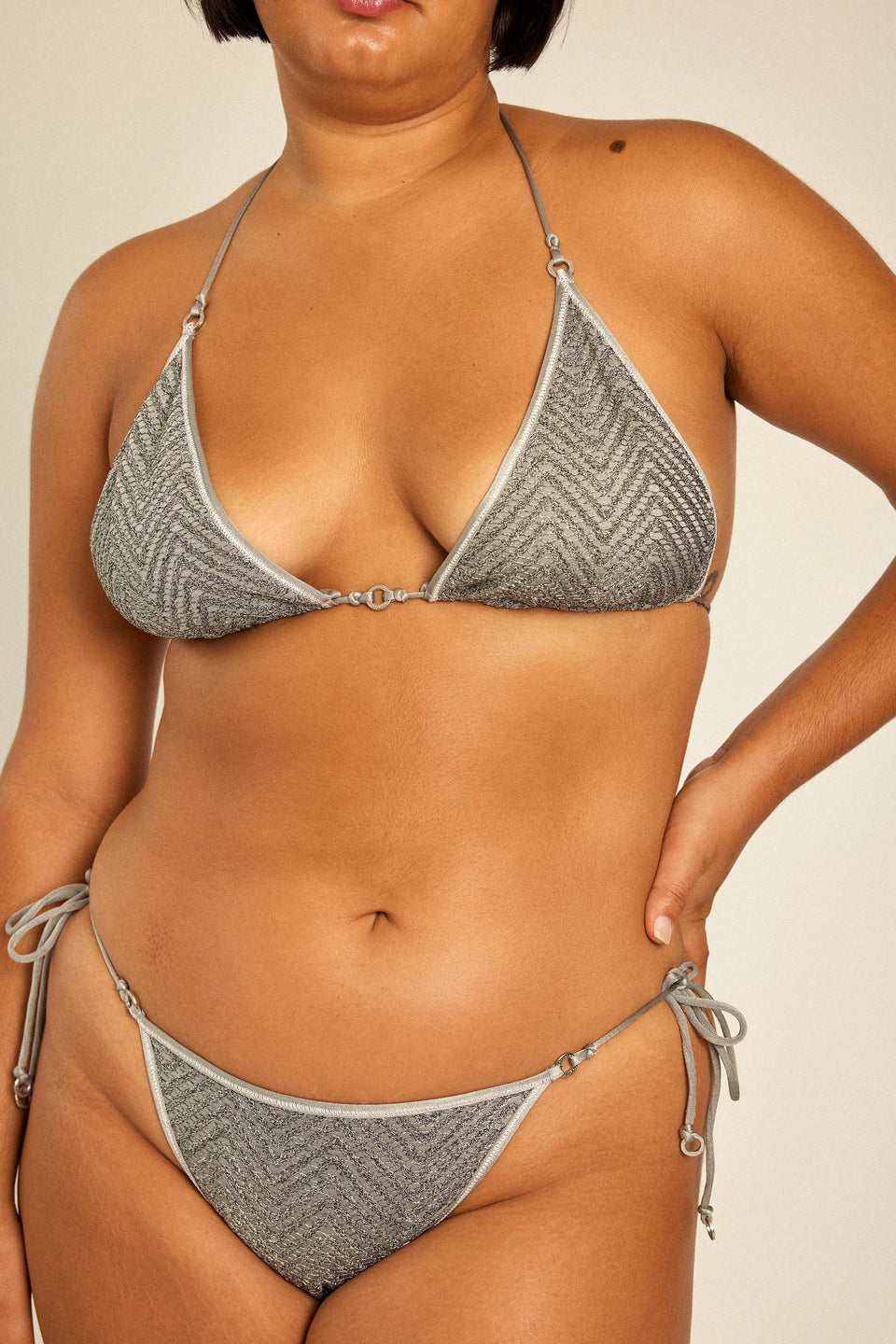 Great flattering fit Bikini two piece worn as top by plus size XL beautiful curvy model.