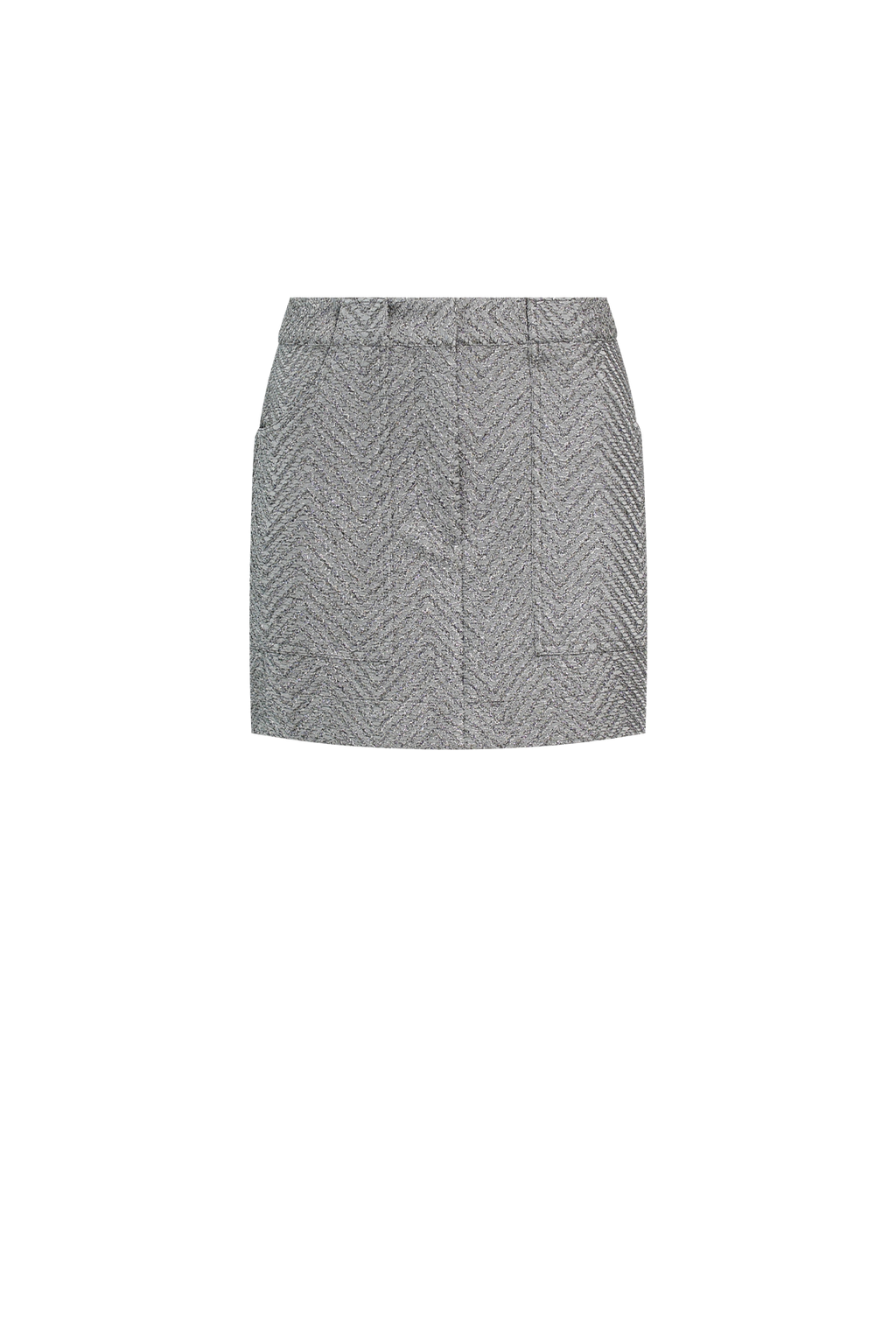 Product photo of Silver Knit Mini Skirt perfect for resort, party & wedding.