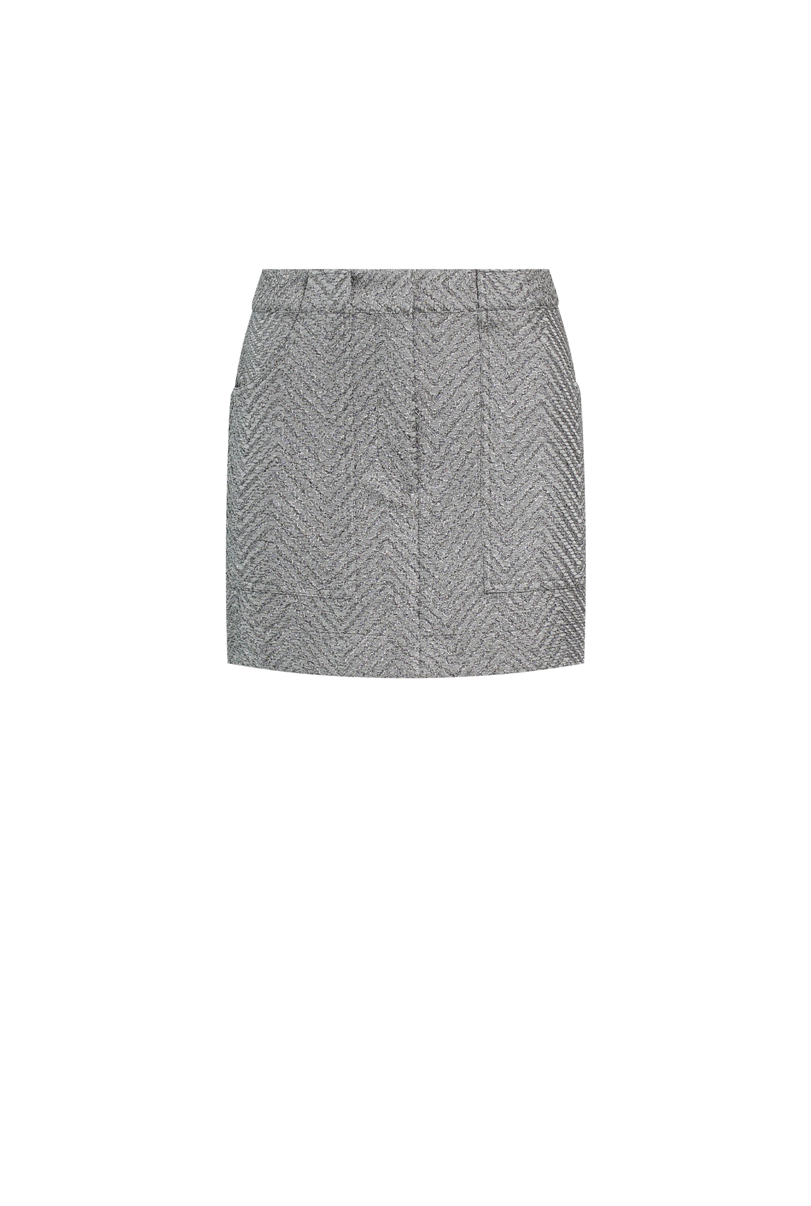 Product photo of Silver Knit Mini Skirt perfect for resort, party & wedding.