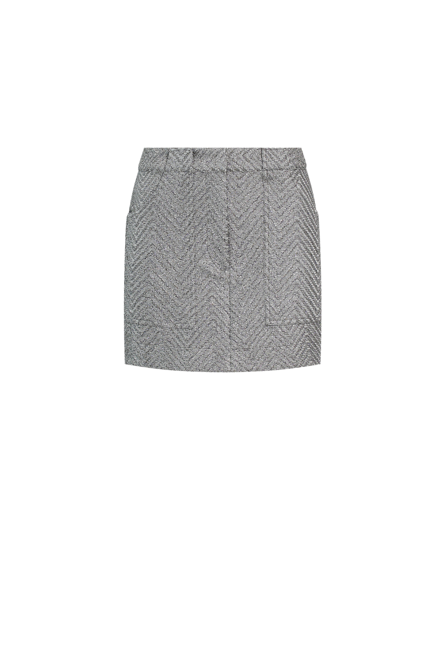 Product photo of Silver Knit Mini Skirt perfect for resort, party & wedding.